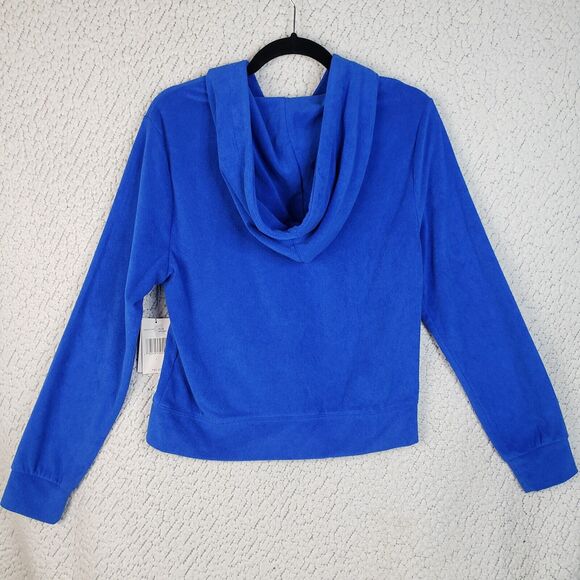 Juicy Couture Jacket Womens L Blue Velour Hoodie Track Sweater Y2K Soft Girl - Picture 2 of 11